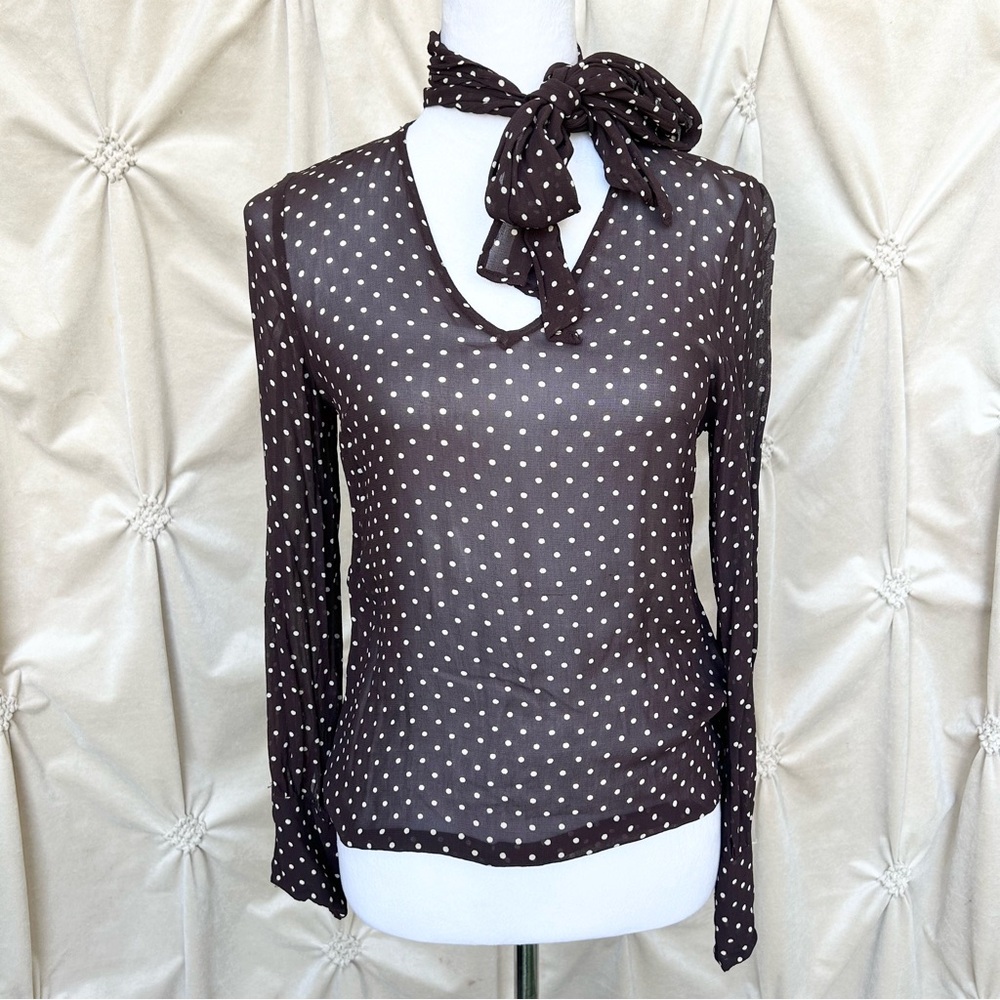 VTG Hennes Collection Sheer Dot Blouse with Scarf